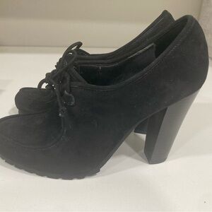 Franco Sarto Black Suede Lace-Up Heels